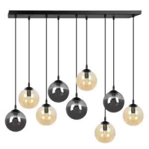 Image of Cosmo Black Globe Cluster Pendant Ceiling Light with Clear, Graphite, Amber Glass Shades, 9x E14