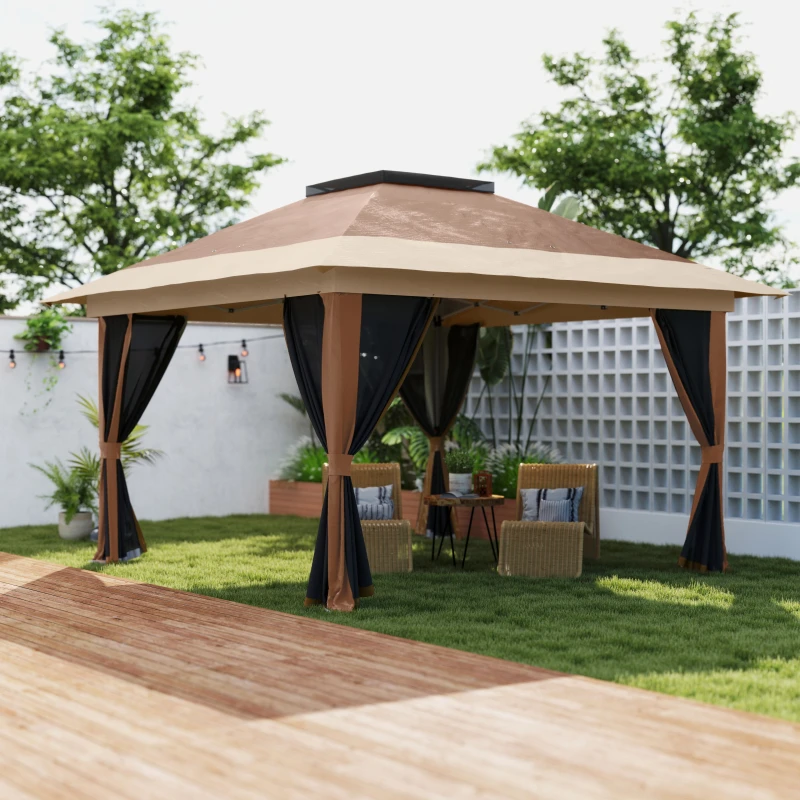 Image of Outsunny 3.6 x 3.6m Pop Up Gazebo with Netting and Wheeled Bag, Brown Brown