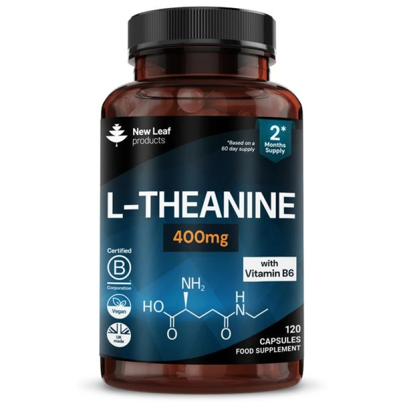 Image of New leaf health L-Theanine Enriched with Vitamin B6 - 120 High Strength 400mg Vegan Capsules Dark Blue unisex