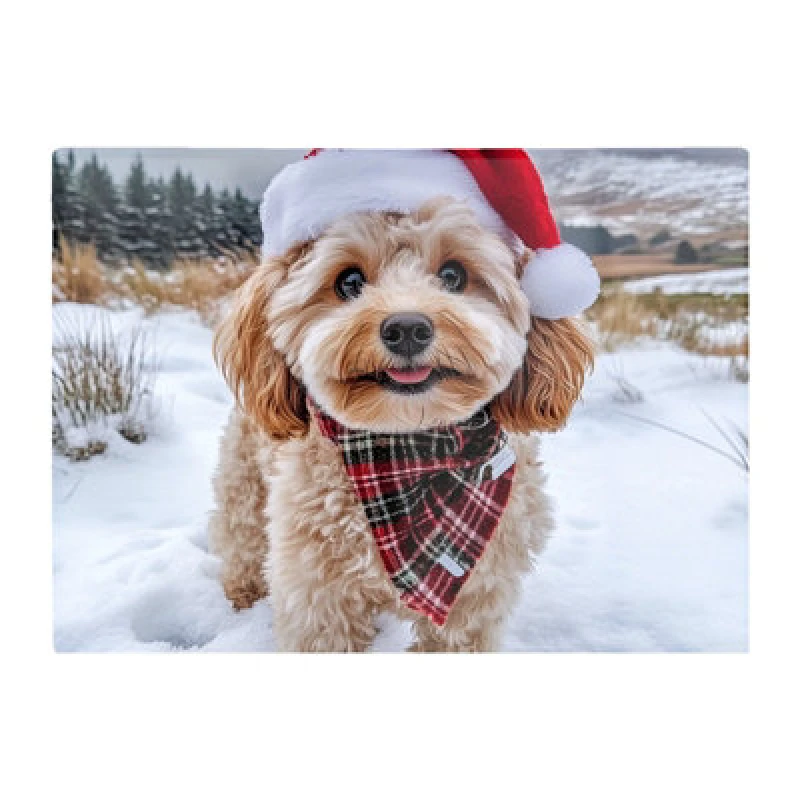 Image of Warren Reed Designer Snowy Christmas Cavapoo Glass Chopping Board