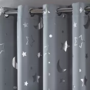 Image of Dreamscene Star Blackout Curtains Pair Eyelet Ready Made Silver - 46" X 54"