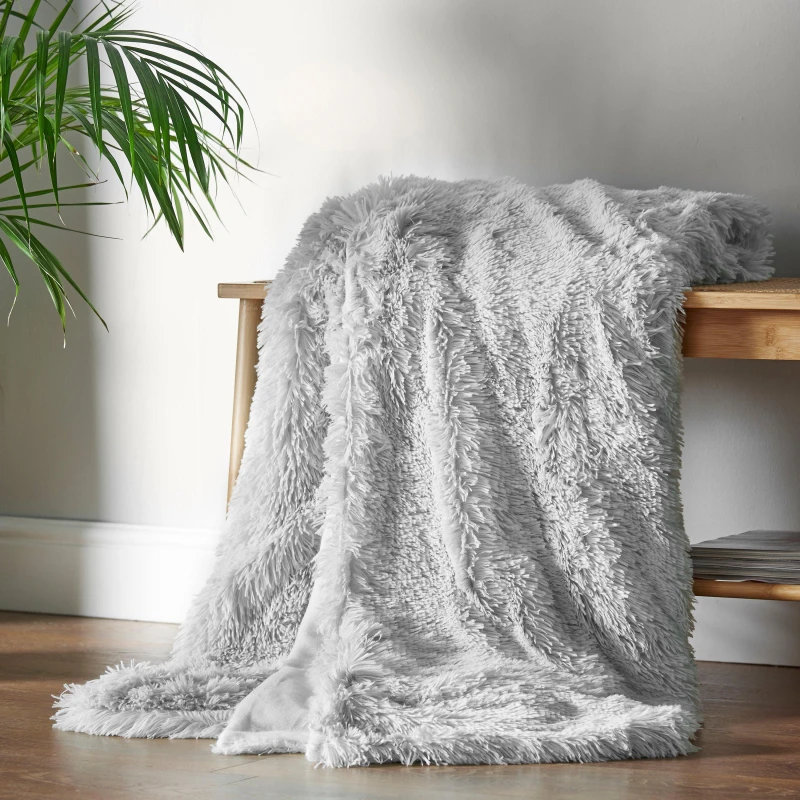 Image of Catherine Lansfield Cuddly Faux Fur 245cmx280cm Throw Silver Grey