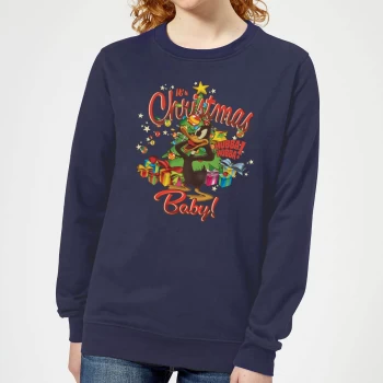 Image of Looney Tunes Its Christmas Baby Womens Christmas Sweatshirt - Navy - XS