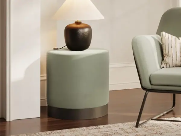 Image of LPD Lara Sage and Black Fabric Bedroom Stool