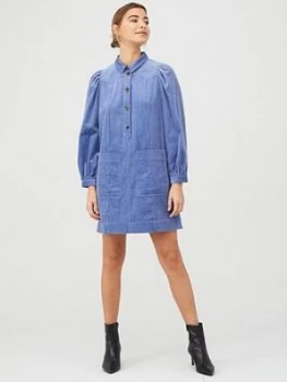 Image of Whistles Chunky Cord Western Dress - Pale Blue