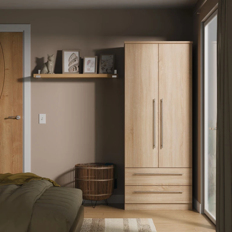 Image of Welcome Furniture Ready Assembled Sherwood 2 Door 2 Drawer Wardrobe In Bardolino Oak SHE061BO