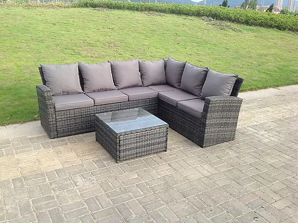 Image of Fimous 6 Seater Outdoor Dark Grey Rattan Lounge Complete Sofa Set with Square Coffee Table