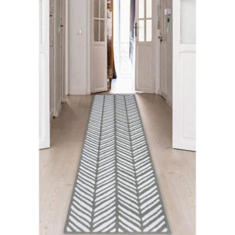 Image of Melrose Colorama Herringbone Silver Grey Medium Indoor Area Runner Rug 060/180Cm
