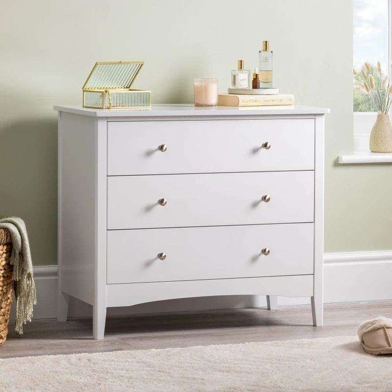 Image of Christow White Chest of Drawers Modern 3 Drawer Bedroom Storage Unit Furniture Cabinet White