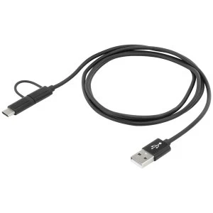 Image of ANSMANN 2-in-1 USB Charging + Data Cable Micro USB + USB Type C 1.2m Black