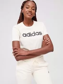 Image of adidas Essentials Linear Slim T-Shirt - Cream, Size XS, Women