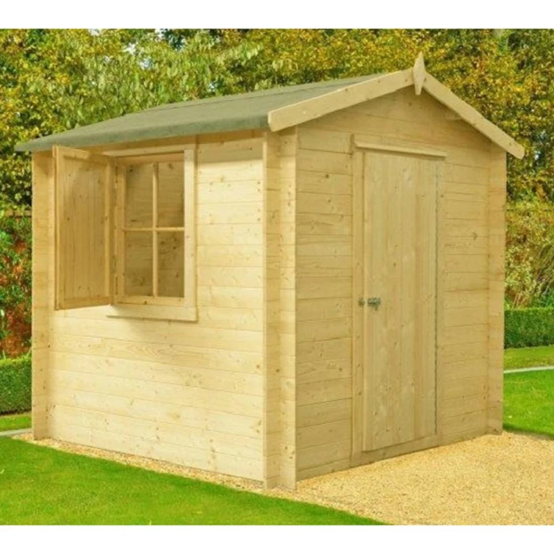 Image of Shires Camelot Log Cabin Home Office Garden Room Approx 9 x 9 Feet in Light Tan Light Tan Unisex