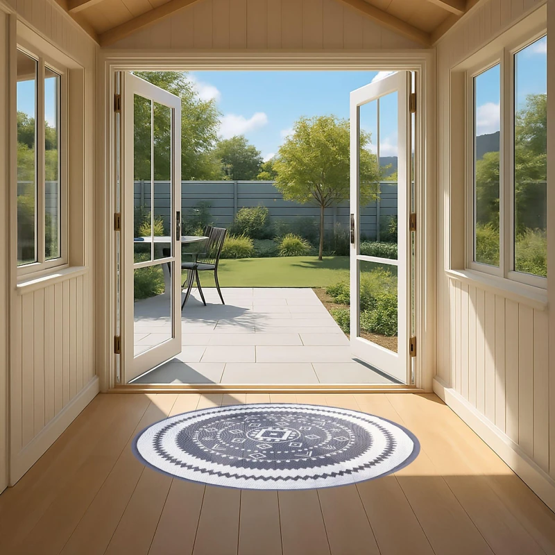 Image of Streetwize Vanguard Round Outdoor Rug (Grey/White) 150cm Grey 150cm Diam