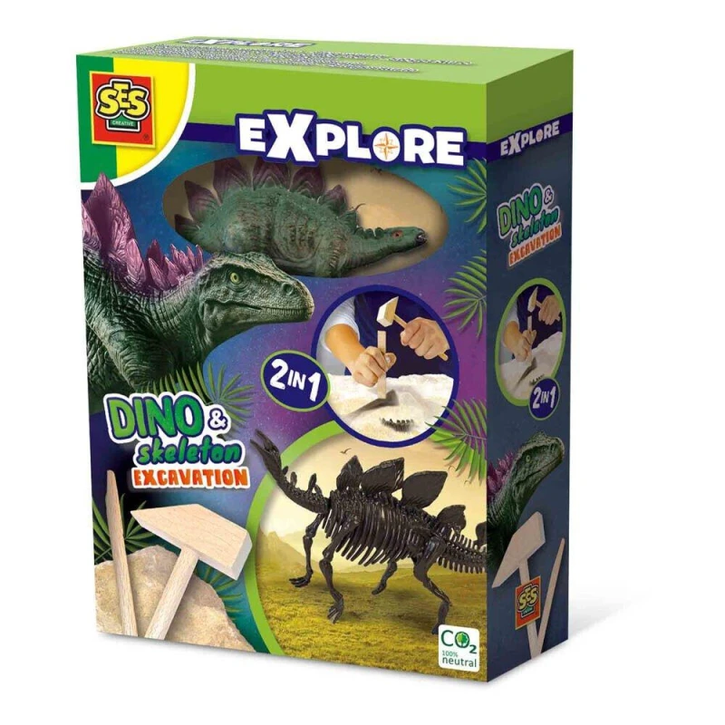 Image of SES Creative Explore Stegosaurus Dino and Skeleton Excavation 2-in-1, 5 Years and Above (25094) Multi