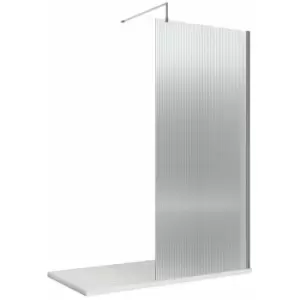 Image of Hudson Reed Fluted Polished Chrome Profile Wet Room Screen with Support Bar 900mm Wide - 8mm Glass
