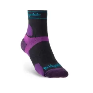 Image of Brigdedale TRAIL RUN Ultralight T2 Merino Sport 3/4 Crew Womens - Medium Charcoal / Purple