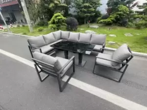 Image of Fimous 8 Seater Outdoor Dark Grey Aluminum Lounge Complete Sofa Set with Black Tempered Glass