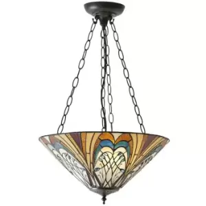 Image of Tiffany Glass Hanging Ceiling Pendant Light Bronze Inverted Lamp Shade i00122