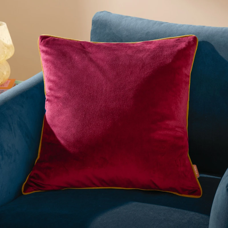 Image of Furn Furn Meridian Velvet Cushion in Burgundy Size: 45cm x 45cm Burgundy 45cm x 45cm Unisex 5025532353603