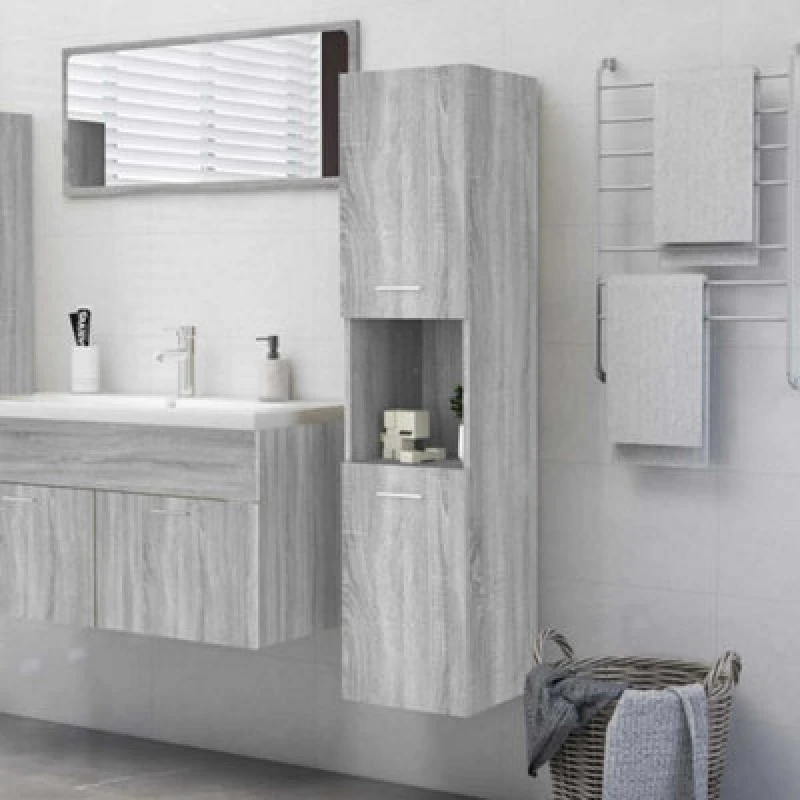 Image of VIDAXL Bathroom Cabinet Grey Sonoma 30x30x130cm Engineered Wood vidaXL 8720286977477