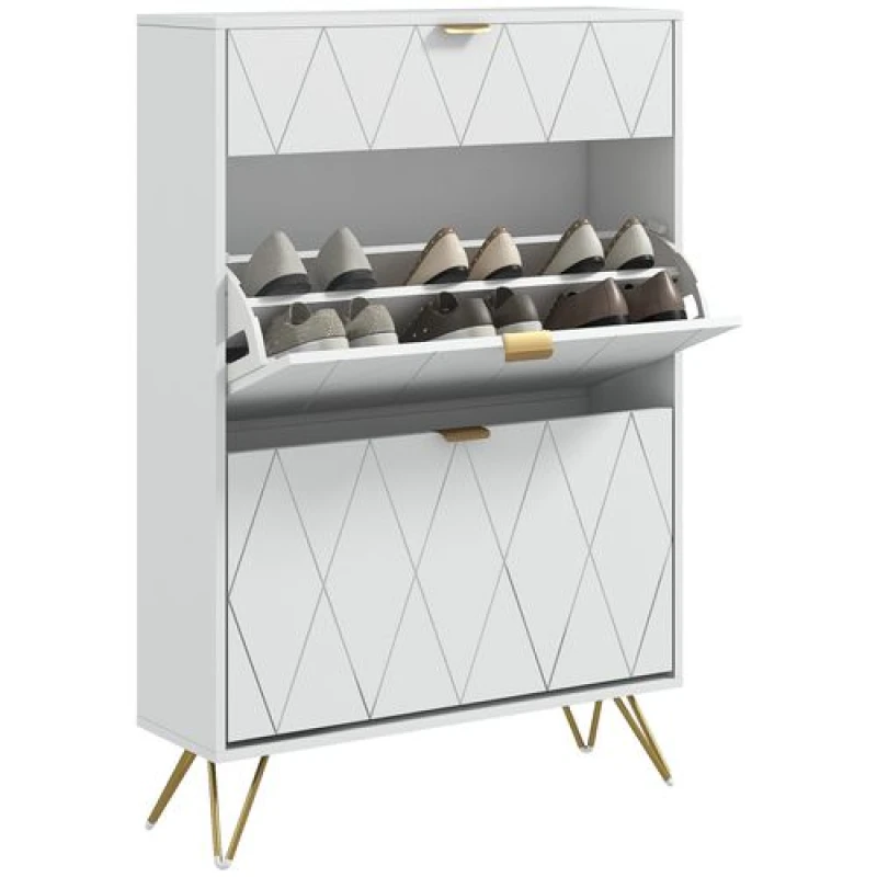 Image of HOMCOM Slim Shoe Storage Cabinet with Flip Drawers for Entryway - Hallway - White TJ Hughes 5056725570651