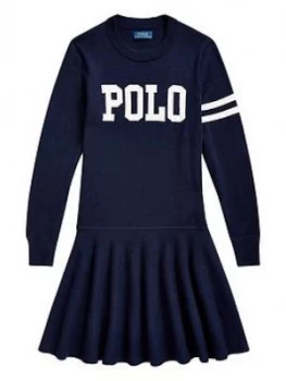 Image of Ralph Lauren Girls Polo Knitted Dress - Navy