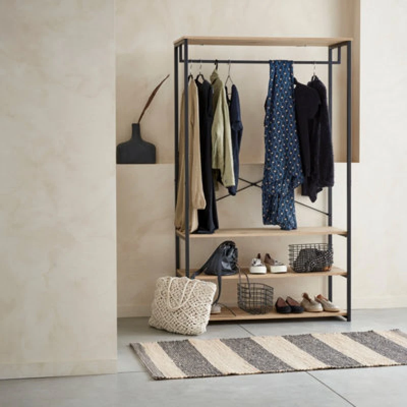 Image of sweeek Hallway Metal And Wood-effect Coat And Shoe Rack Light Brown