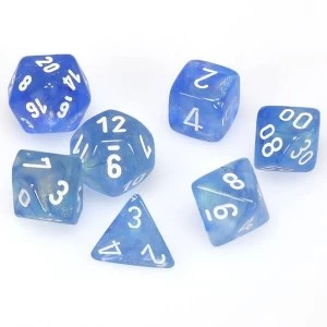 Image of Chessex Poly 7 Dice Set: Borealis Sky Blue/white