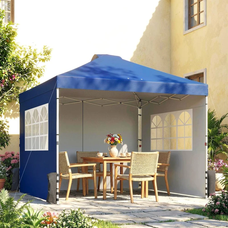 Image of OUTSUNNY Pop Up Canopy Waterproof Height Adjustable 3 x 3 (m) in Blue Size: 3m x 3m Blue Unisex 3m x 3m