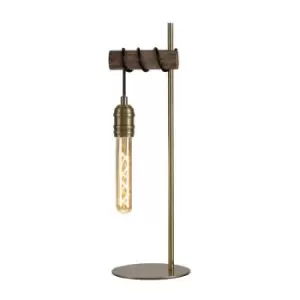 Image of Luminosa Lighting - Luminosa Table Lamp, 1 x E27, Medium Oak, Antique Brass