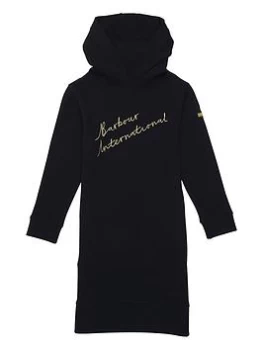 Image of Barbour International Girls Flores Hooded Sweat Dress - Black, Size 10-11 Years, Women