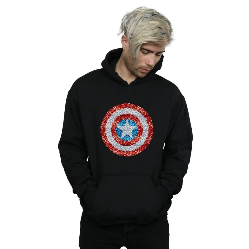 Image of Marvel Marvel Men Captain America Pixelated Shield Hoodie in Black Size: Small Black S Male 5059114539895