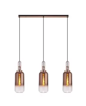 Image of Linear 3 Light Pendant E27 With 16cm Cylinder Glass, Copper, Clear Copper, Matt Black