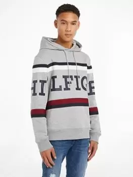 Image of Tommy Hilfiger Global Stripe Monotype Hoody, Grey Size M Men