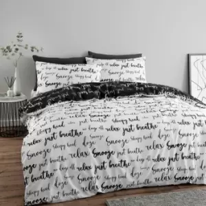 Image of Catherine Lansfield - Simplicity Script Reversible Easy Care Duvet Cover Set, Black/White, King