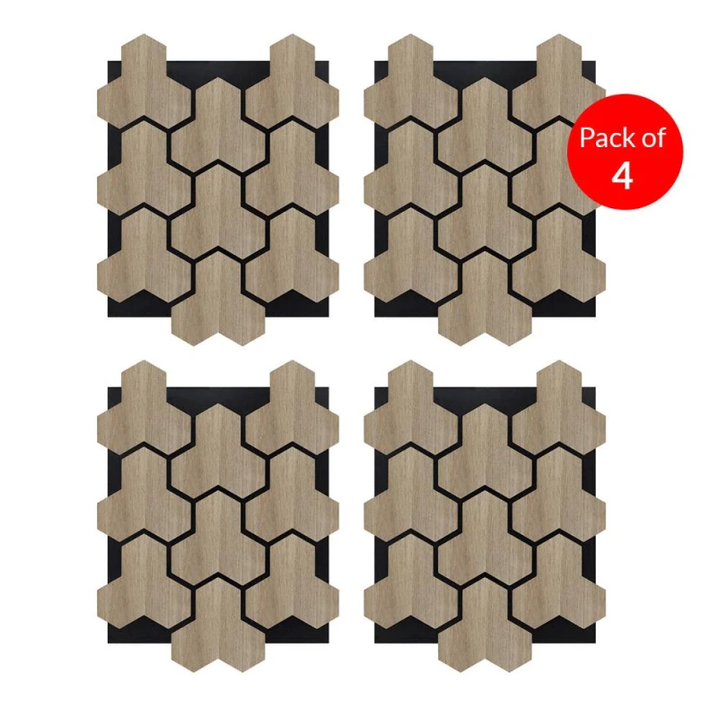 Image of ENER-J Geometric Hexagon Wooden Acoustic Panels 620x800mm PET MDF (4) in Light Brown Light Brown Unisex