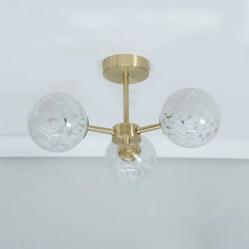 Image of ValueLights India White Confetti Glass 3 Way Flush Ceiling Light Gold unisex