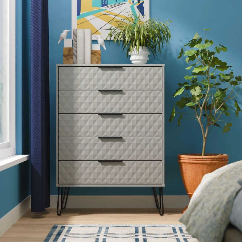 Image of Harlequin 5 Drawer Chest in Dusk Grey - Ready Assembled - Lewis's Home TJ Hughes 5056812209747