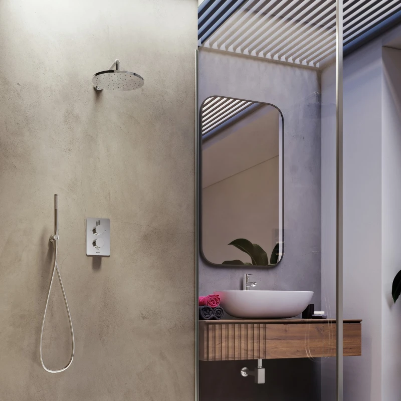 Image of Aqualisa Dream Thermostatic Mixer Shower with Hand Shower and Wall Fixed Head - Round DRMDCV2.HSFW.RND