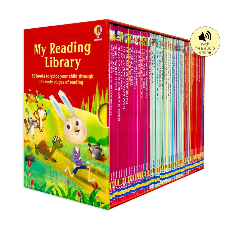 Image of My Reading Library 50 Book Collection Box Set Chicken Licken, Tin Soldier, Pinocchio Usborne Books