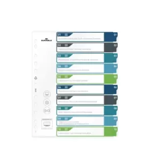 Image of Durable Index A4+ 10 Part. 1-10 with Coloured Tabs and Cover Sheet PP Printable