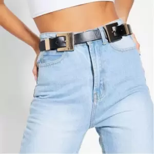 Image of I Saw It First Faux Leather Double Buckle Belt - Black