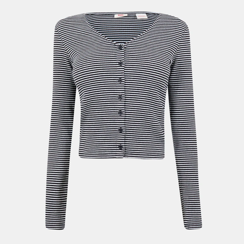 Image of Levis Womens Long Sleeve Crop Top Vanilla Stripe female 14 (L)