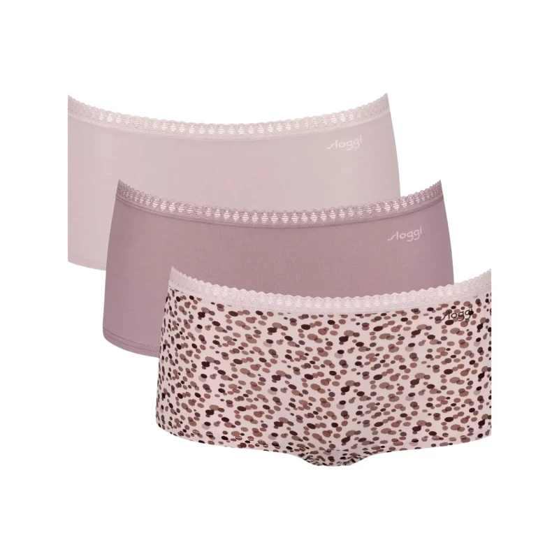 Image of Sloggi Pack of 3 Go Crush Shorts in Cotton Pink+Mauve+printed Women XS;S;M;L;XL;XXL