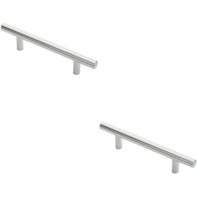 Image of Loops 2x Round T Bar Cabinet Pull Handle 156 x 12mm 96mm Fixing Centres Chrome Multi unisex