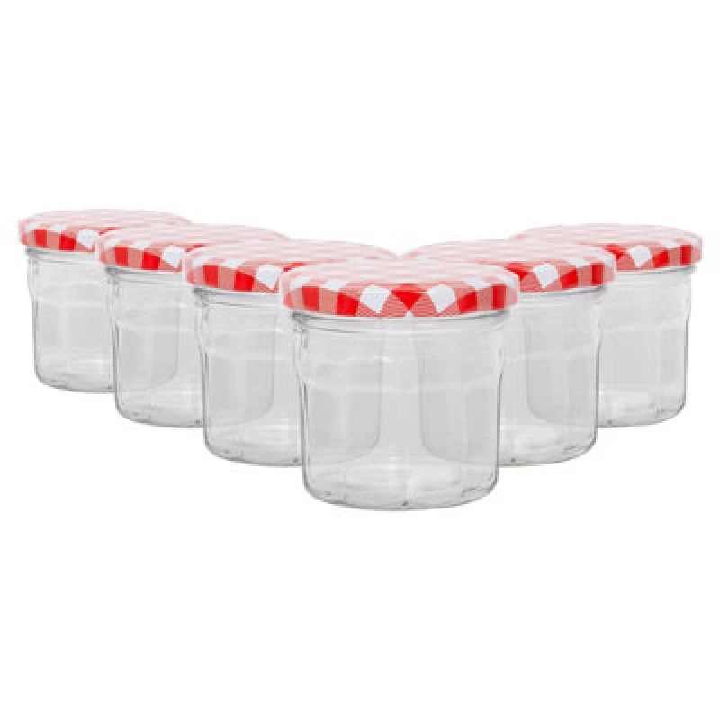 Image of Argon Tableware Glass Jam Jars With Red Gingham Lids - 130ml - Pack Of 6