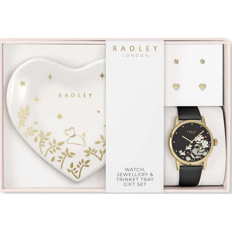 Image of Radley RY21792A-TKH-SET Black Strap Watch, Earrings And Trinket Tray - W51487