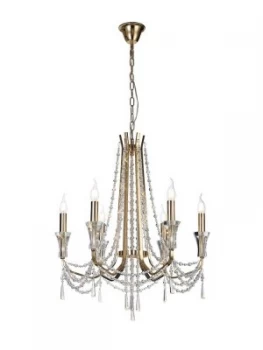 Image of Ceiling Chandelier Pendant 6 Light E14 French Gold, Crystal