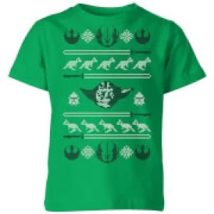 Image of Star Wars Yoda Sabre Knit Kids Christmas T-Shirt - Kelly Green - 3-4 Years
