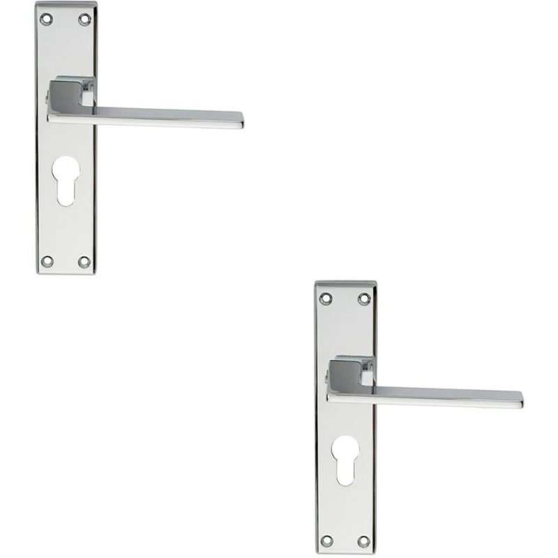 Image of Loops 2x Flat Straight Lever on Euro Lock Backplate Handle 180 x 40mm Polished Chrome Multi